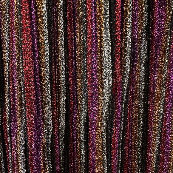 TOPSHOP Metallic Plisse Striped Midi Skirt Size US 2 A-line Elastic Waist Slit - Picture 3 of 8